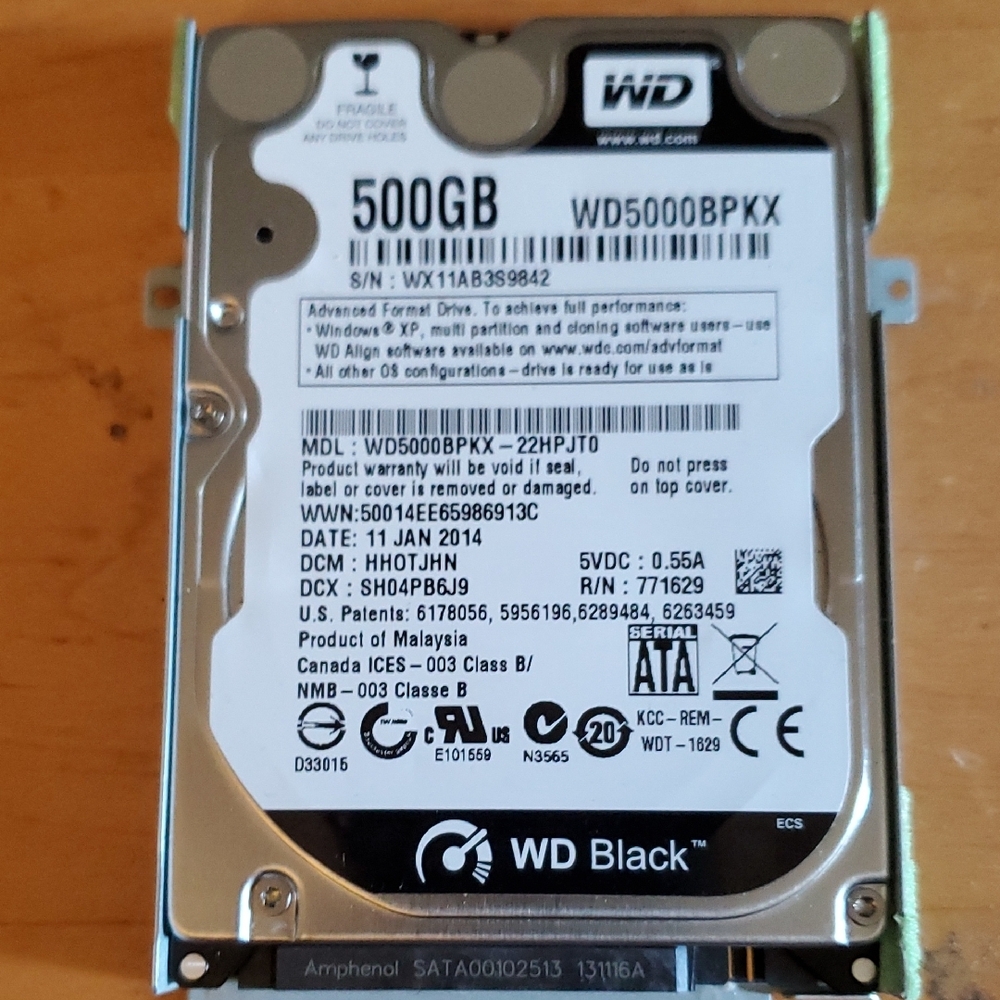 Black 500GB Internal Hard Drive - Silver